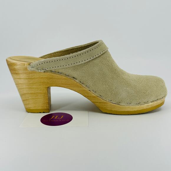 No. 6 Store Women's Old School Chalk Suede High Heel Wooden Clogs Size 37/ 7 US - Picture 7 of 12